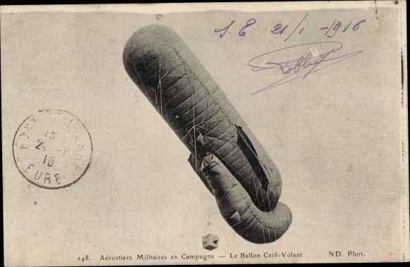 Postcard Military Aerostiers in the Field, The Kite Balloon