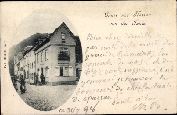 Postcard Nassau an der Lahn, wine business aunt
