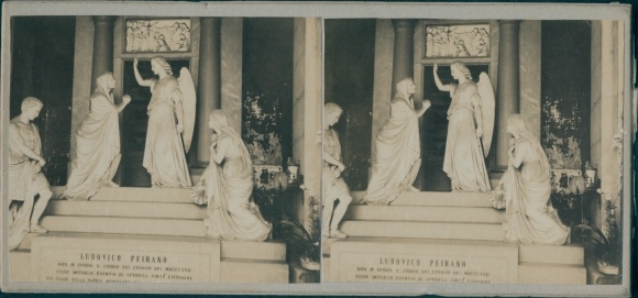Stereofoto Staglieno Genova Genua Ligurië, graf van Ludovico Peirano
