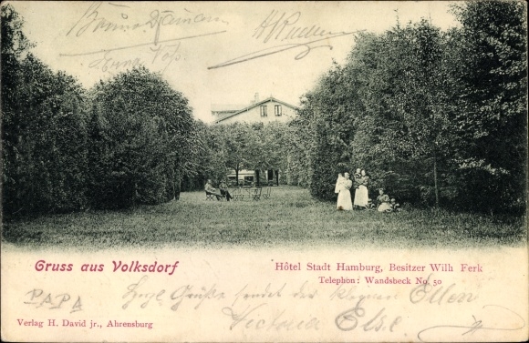 Ansichtkaart Hamburg Wandsbek Volksdorf, Hotel Stadt Hamburg, eigenaar Wilh. Ferk