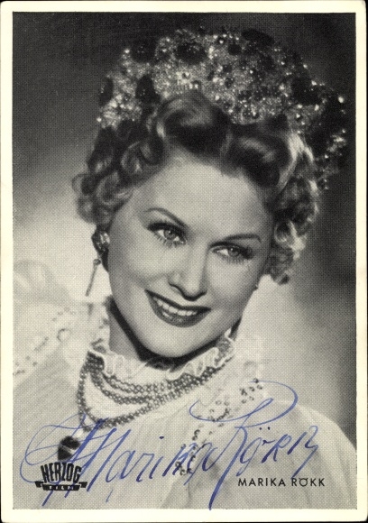 Ak actrice Marika Rökk, portret, handtekening