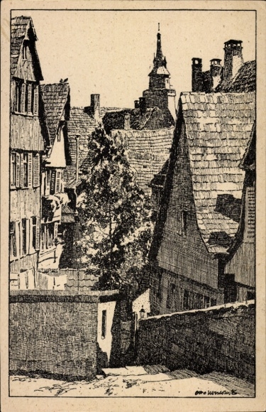 Künstler Ak Tübingen am Neckar, Blick vom Schlossportal gegen die Stiftskirche