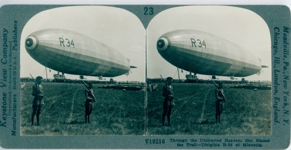 Stereo Photo Mineola New York State, Dirigible R 34, Zeppelin