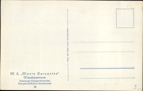 Postcard HSDG passenger ship MS Monte Cervantes, engine room, interior view