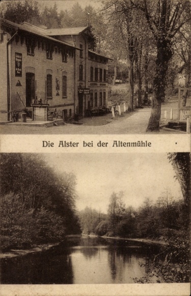 Postcard Hamburg Wandsbek Bergstedt, Alster near the Altenmühle, guest house
