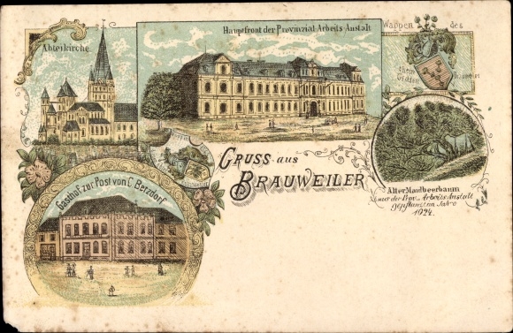 Chromo-Litho Brauweiler Pulheim North Rhine-Westphalia, church, work center abbey Brauweiler, Gasthof Post