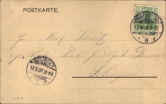 Ansichtkaart Düsseldorf aan de Rijn, industrie- en handelstentoonstelling 1902, café met prachtig uitzicht