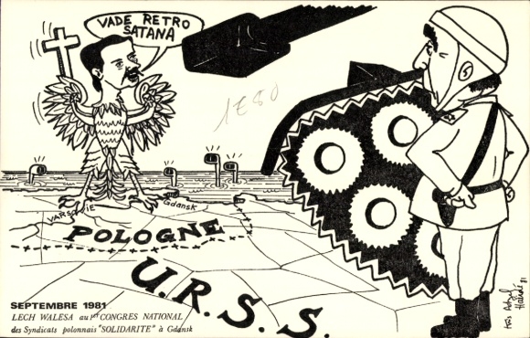 Artist Postcard Lech Walesa au 1er Congres National des Syndicats polonnais Solidarite, 1981