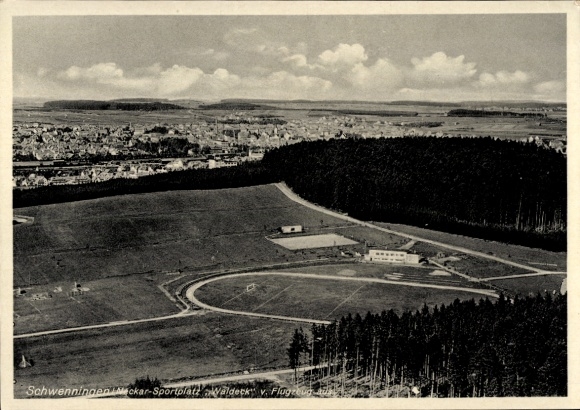 Ak Schwenningen am Neckar, luchtfoto, sportveld Waldeck