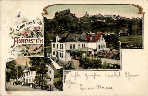 Chromo-Litho Hohenstein in Nassau Untertaunus, Gasthaus Burg Hohenstein