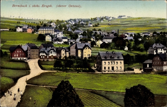 Postcard Lauter Bernsbach in the Ore Mountains of Saxony, view of the upper part of the town