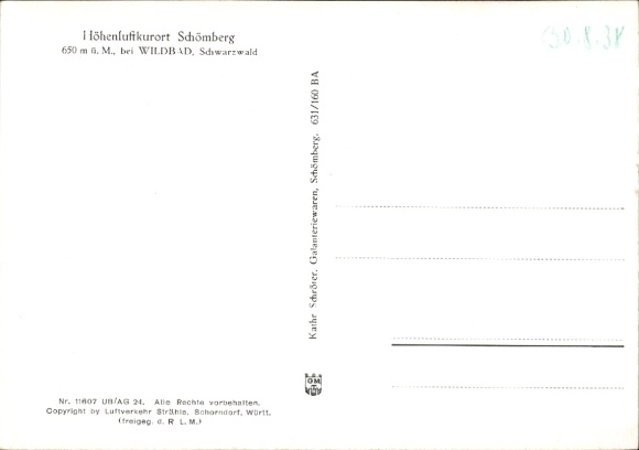 Postcard Schömberg in the Black Forest Württemberg, aerial photograph