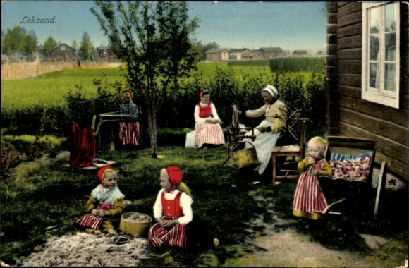 Ak Leksand Schweden, Frauen mit Kindern, Volkstrachten