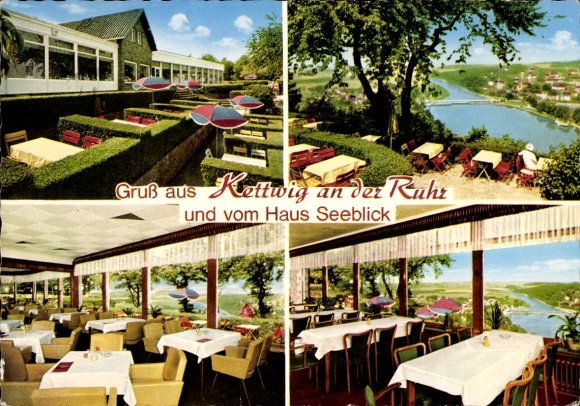 Ak Kettwig Essen im Ruhrgebiet, Restaurant Haus Seeblick, Terrasse, Innenräume
