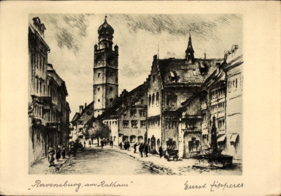 Künstler Ak Zipperer, Ernst, Ravensburg in Württemberg Oberschwaben, am Rathaus