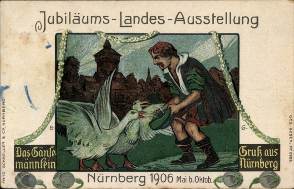 Artist Postcard Nuremberg, Jubilee State Exhibition 1906, The Goose Man