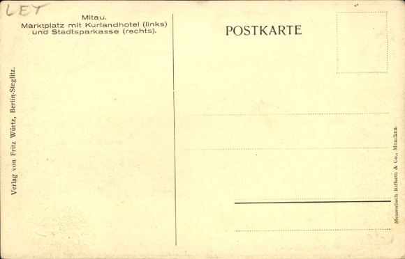 Postcard Jelgava Mitau Latvia, market square, Kurlandhotel, traditional costumes, city savings bank