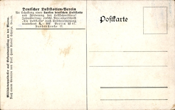 Artist Postcard Schulze, Hans Rudolf, Military biplane on reconnaissance flight on the Marne, I. WK