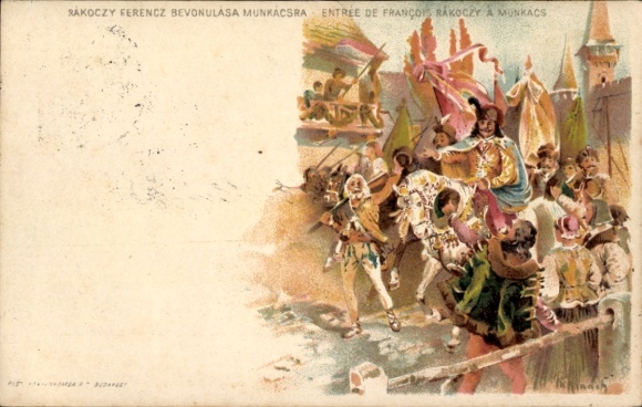 Postal stationery Chromo-Litho Mukachevo Munkacs Ukraine, Francis II Rákóczi, Entry into the city