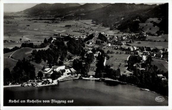 Postcard Kochel am See Upper Bavaria, aerial photograph