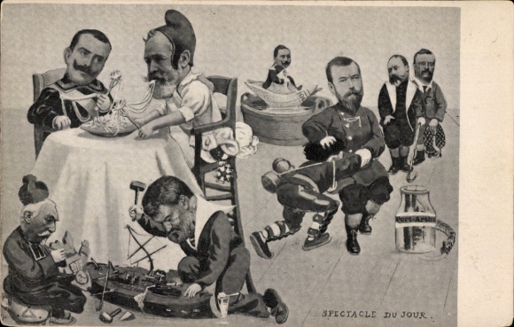 Postcard Spectacle du Jour, Loubet, Viktor Emanuel III, Nicholas II, Th. Roosevelt, Edward VII.