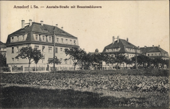 Ak Arnsdorf im Kreis Bautzen, Anstalts Straße mit Beamtenhäusern