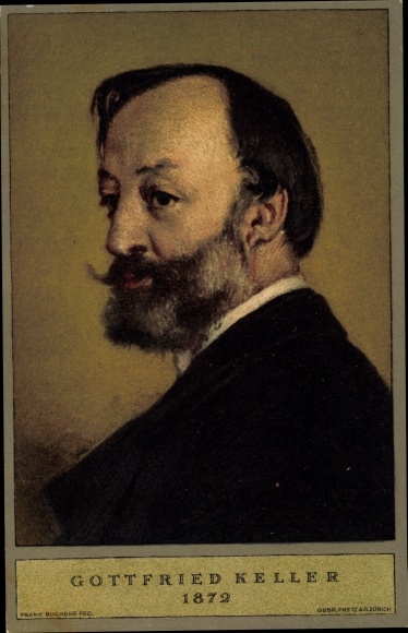 Briefkaart ansichtkaart Gottfried Keller, Zwitserse dichter en politicus, nationale viering 1919