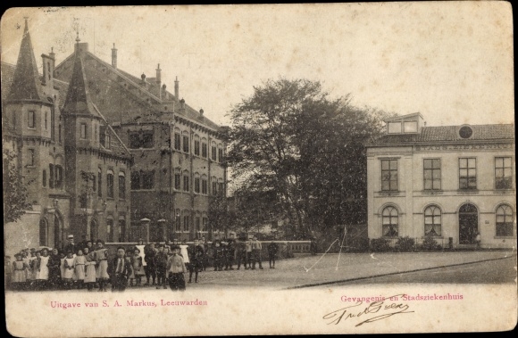 Postcard Leeuwarden Friesland Netherlands, Prison and City Hospital