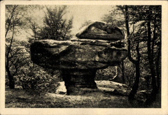Sammelbild Die deutsche Saar Nr. 84, Sandsteinfelsen auf dem Stiefel bei St. Ingbert