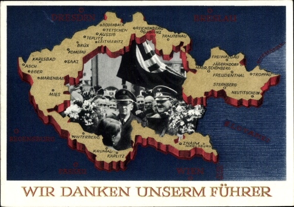 Postal stationery Postcard We thank our Führer, Sudetenland, Bohemia, Moravia, Hitler