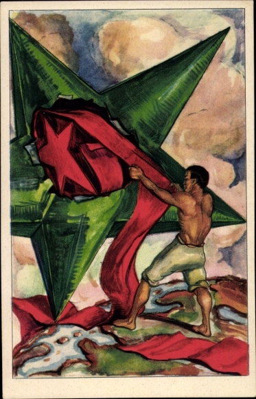 Postcard Esperanto, green star, El la verda stelo la SAT