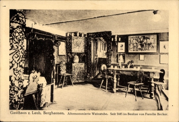 Postcard Berghausen Pfinztal am Kraichgau, Gasthaus zum Laub, wine bar, interior view
