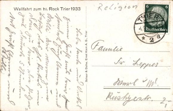 Postcard Trier on the Moselle, The Holy Robe in the Cathedral, 1933