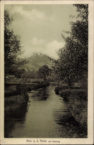 Ak Kirn an der Nahe, Flusslandschaft, Bäume,  Kerburg