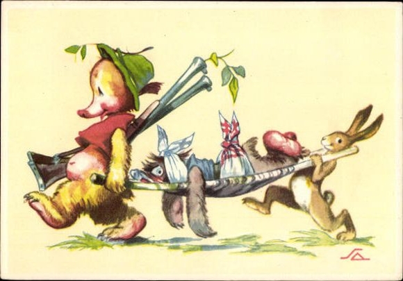10 Artists Postcard Salac, Humanized Animals, Sports, Hunting, Bicycle, Professions