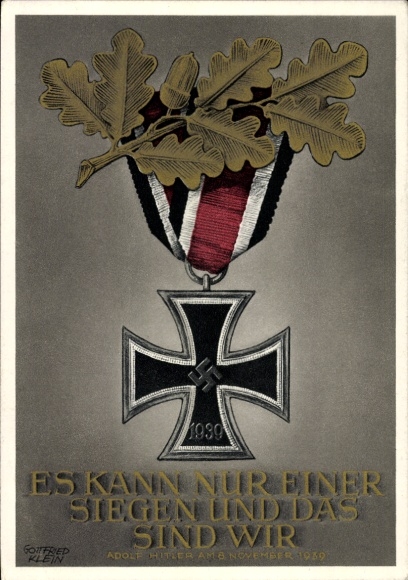 Postal stationery artist Postcard Klein, G., Only one can win and that is us, quote from Adolf Hitler