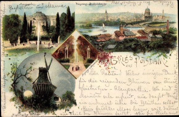 Chromo-Litho Potsdam in Brandenburg, panorama, Sanssouci, windmill, park