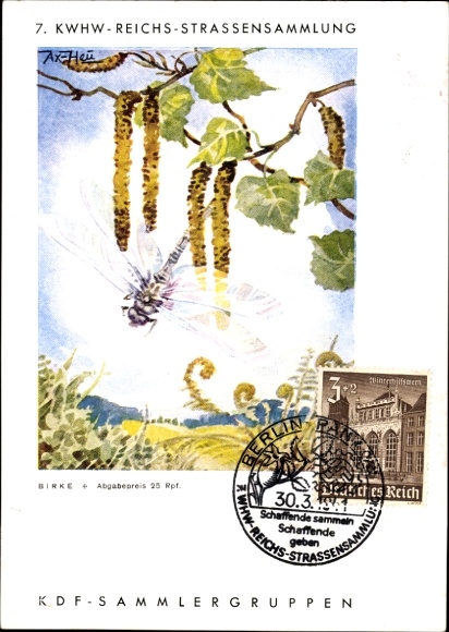 KP artystyczna Axster Heudtlaß, 7. KWHW Reich Street Collection, grupy kolekcjonerskie KDF, brzoza, ważka