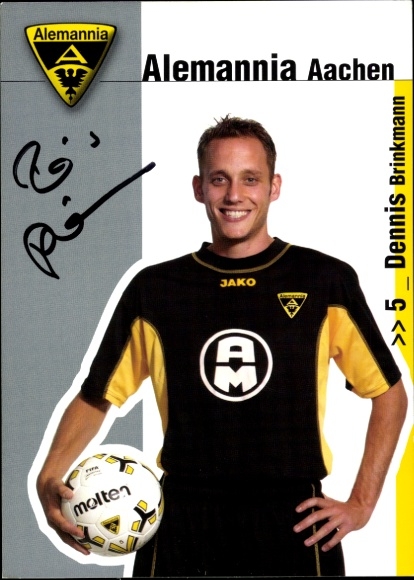 Handtekeningkaart voetballer Dennis Brinkmann, Alemannia Aachen, handtekening