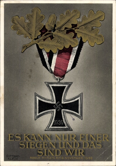 Postal stationery artist Postcard Klein, G., Only one can win and that is us, quote from Adolf Hitler
