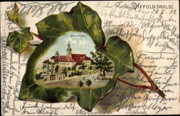 Embossed Ivy Leaf Chromo-Litho Dippoldiswalde in the Ore Mountains, Bismarckplatz