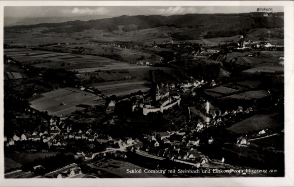 Postcard Hessental Schwäbisch Hall in Württemberg, Einkorn, Comburg Castle, aerial photograph of Steinbach,