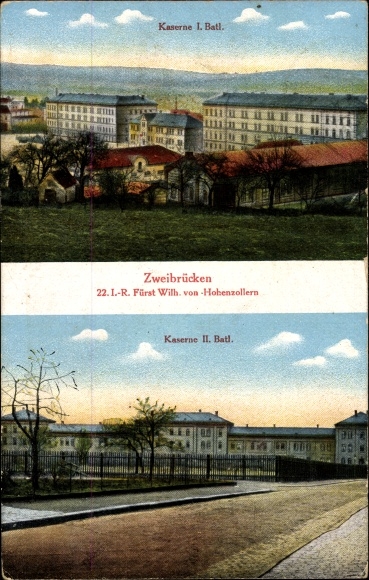 PC Zweibrücken Rhineland Palatinate, barracks of the 1st and 2nd Bat of the 22nd Inf Reg prince Wilh. from Hohenzollern