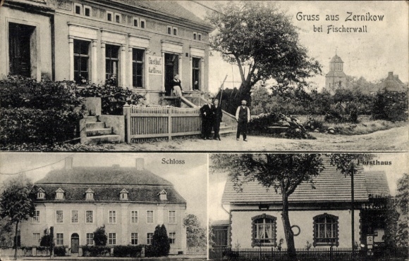Postcard Zernikow Großwoltersdorf Oberhavel district, inn, castle, forester's house
