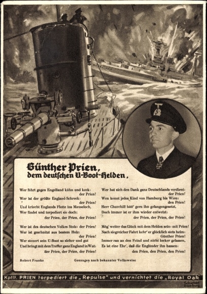 Song Postcard Günther Prien, the German submarine hero