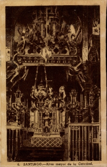 Postcard Santiago de Compostela Galicia Spain, altar of the cathedral artfully designed, religious
