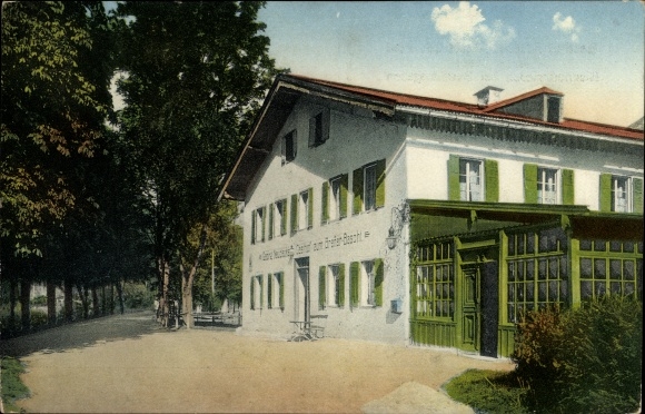 Postcard Bischofswiesen in the Berchtesgadener Land of Upper Bavaria, Gasthof Brenner Bascht, owner Hans Bauer
