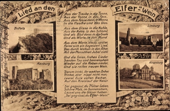 Song Postcard Annweiler am Trifels Pfalz, Trifels, Limburg, Maxburg, Kropsburg, Elfer-Wein