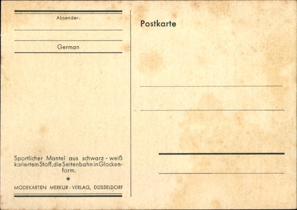 Artist PC Hartmann, J., This is a practical travel coat, Modekarten Merkur Verlag