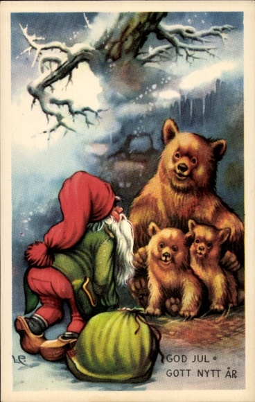 Postcard Congratulations New Year, Christmas, Dwarf, Bears